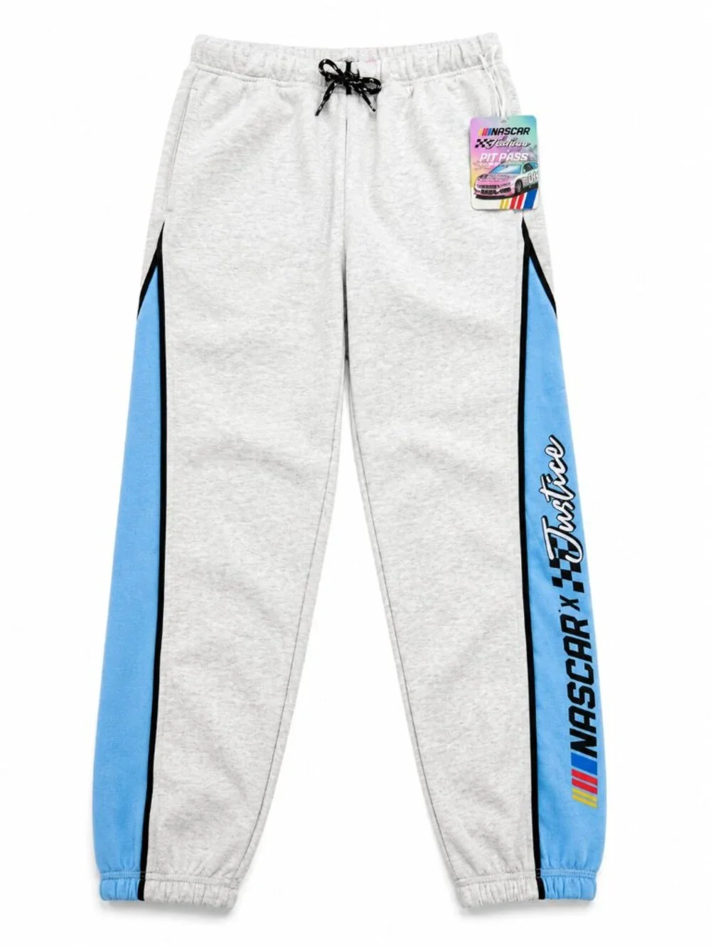 Justice NASCAR Girls Jogger Sweatpants Gray Blue Side Panel Size Small 7/8 NWT